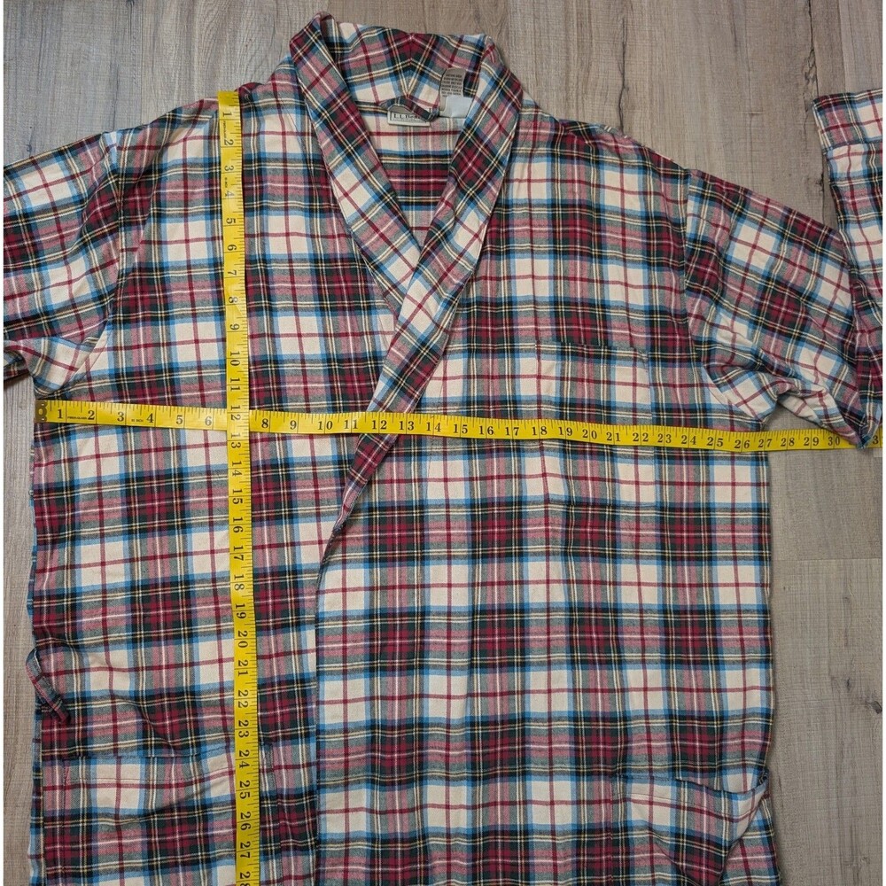 LL Bean Size L Robe Multicolor Tartan Plaid Flannel 100% Cotton Lounge *No Belt* - Picture 7 of 8